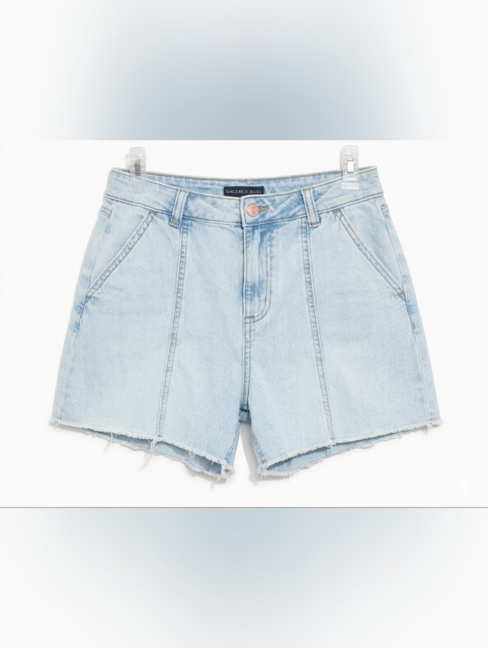 Sincerly Jules Light Wash High-Rise Denim Shorts with Raw Hem